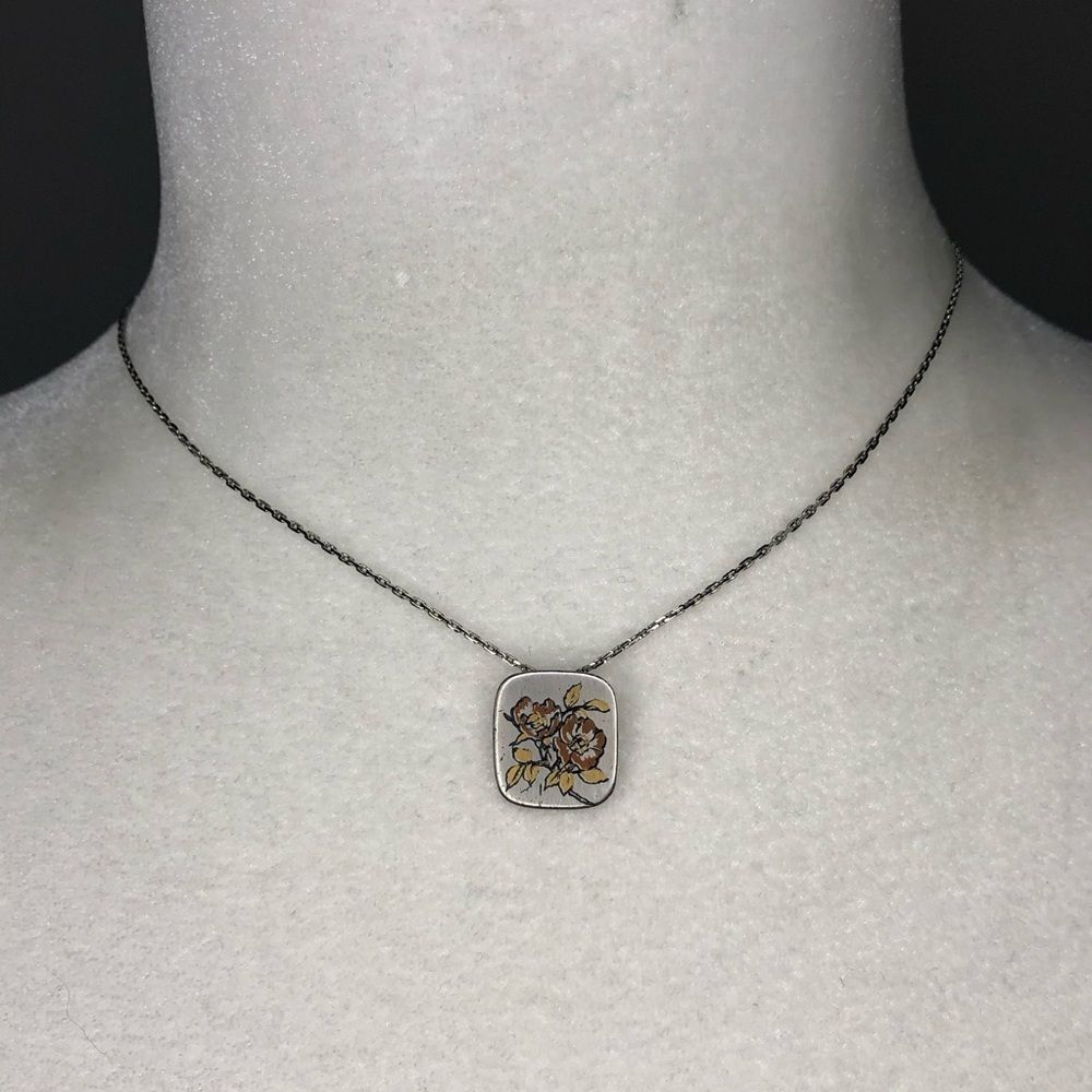Reed & Barton Damascene Floral Silver Necklace